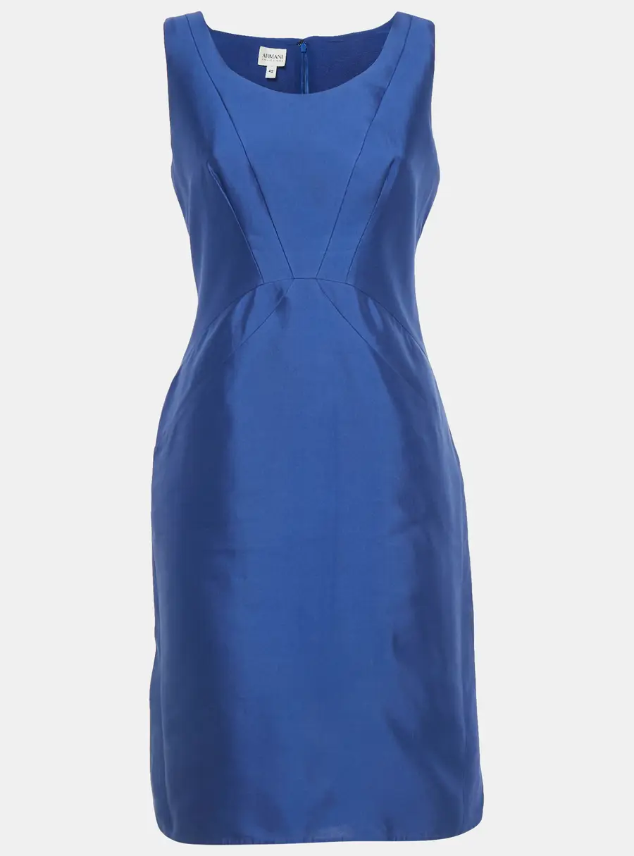 Armani Collezioni Blue Taffeta Sheath Dress M