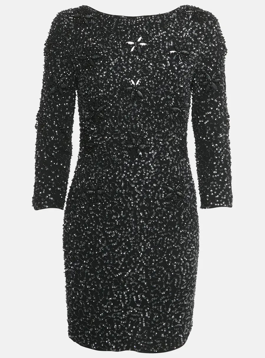 Armani Collezioni Black Embellished Crepe Mini Dress S