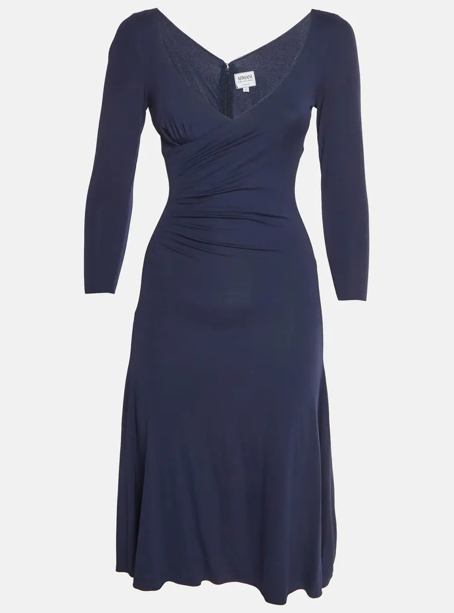 Armani Collezioni Navy Blue Jersey Draped Maxi Dress XS