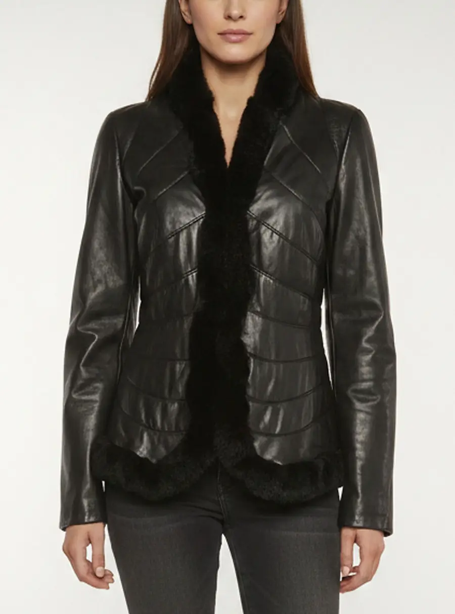 Armani Collezioni Black Leather Long Sleeve Jacket M