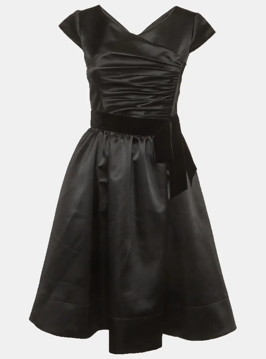 Armani Collezioni Black Satin Draped Short Dress S