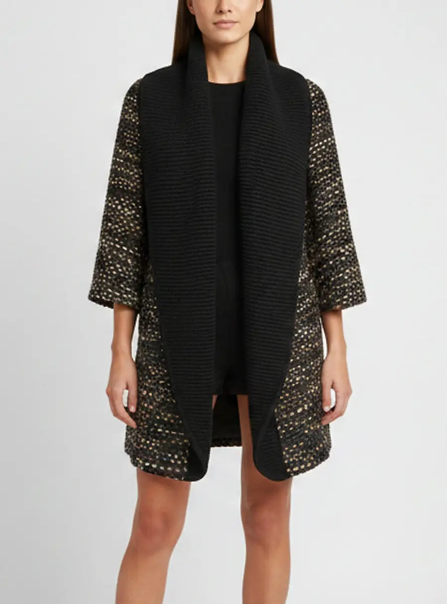 Armani Collezioni Black Wool Blend Jacquard Shawl Collar Cardigan L