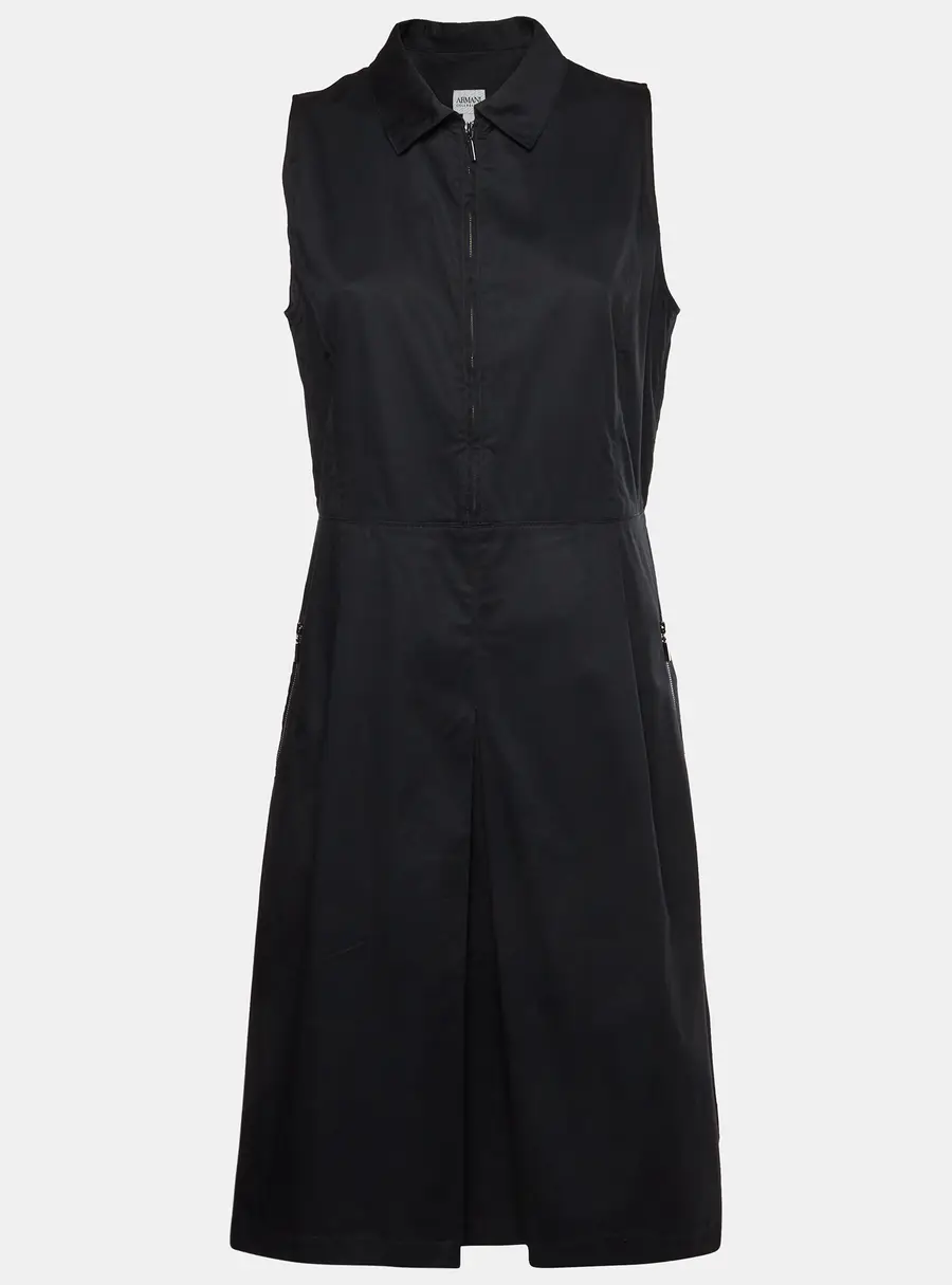 Armani Collezioni Black Cotton Sleeveless Midi Dress XL