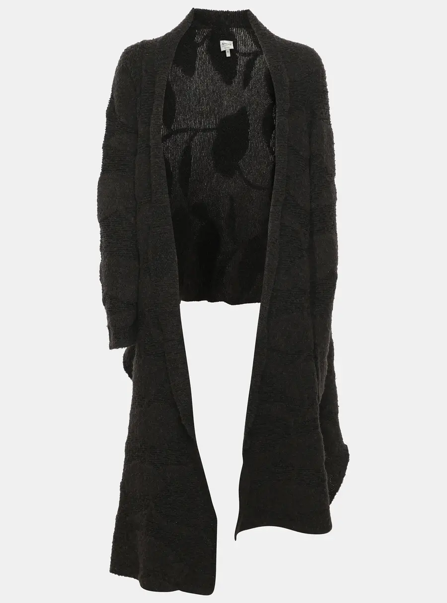 Armani Collezioni Dark Grey Boucle Wool Blend Open Cardigan M