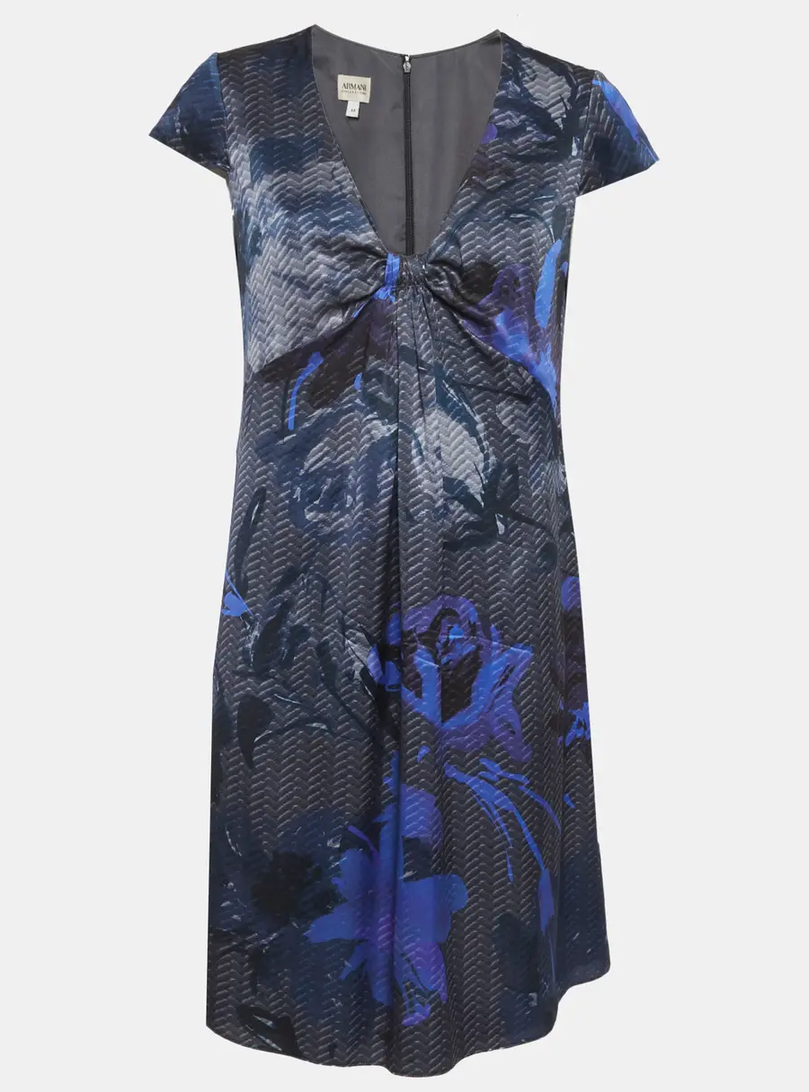 Armani Collezioni Blue Printed Satin Short Dress M