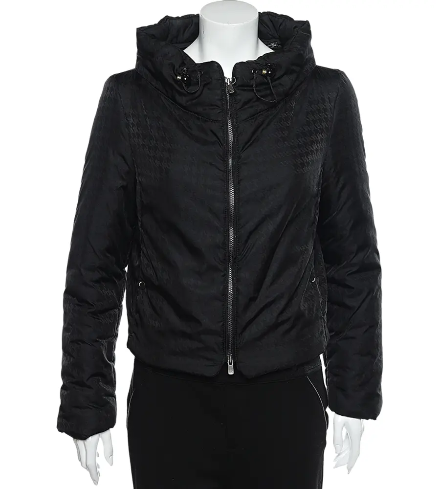Armani Collezioni Black Synthetic Concealed Hood Detail Zip Front Jacket M