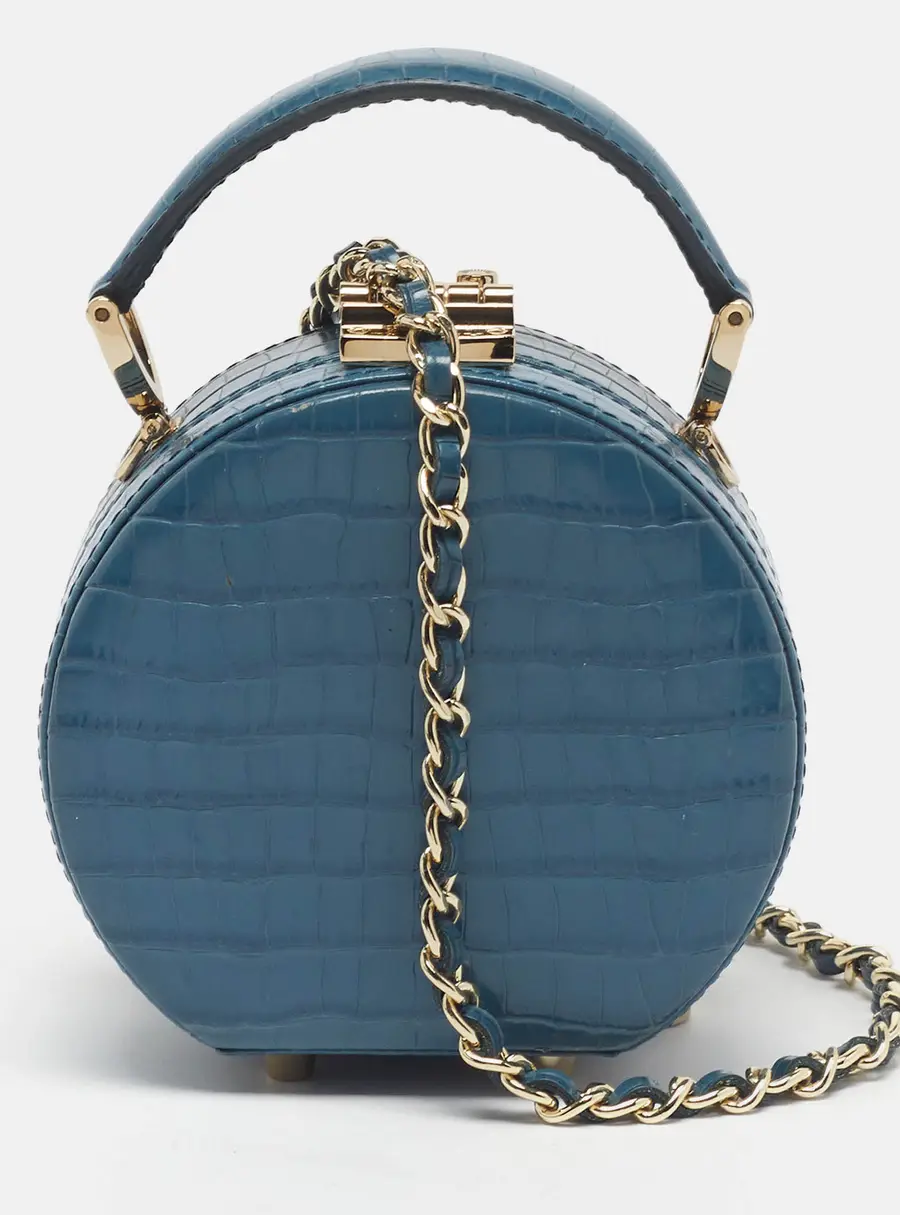 Aspinal Of London Hat Box Micro Light Blue Croc Embossed Leather Bag