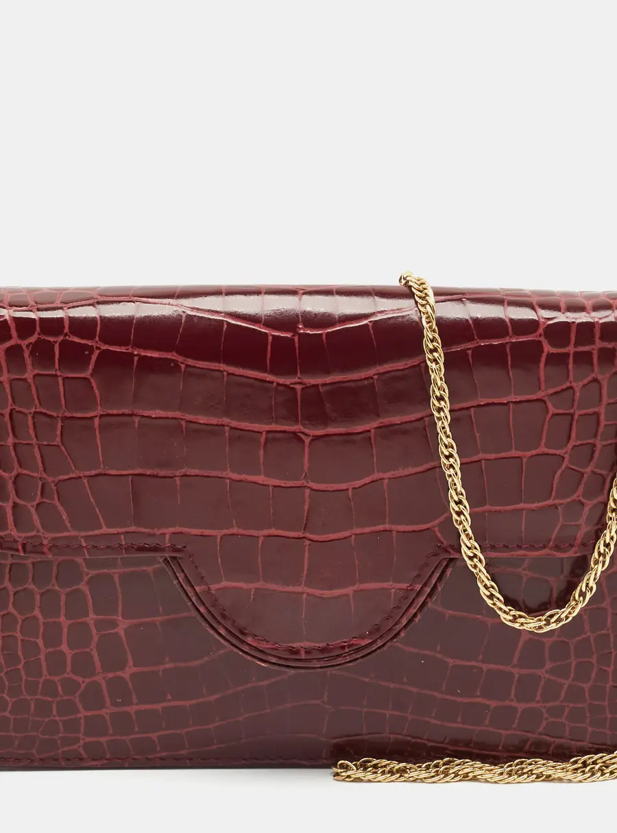 Aspinal Of London Ava Red Croc Embossed Leather Chain Bag