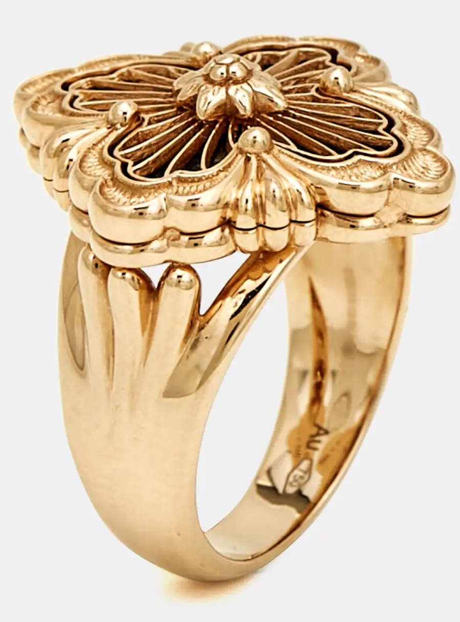 Buccellati Opera Tulle Onyx 18k Rose Gold Ring Size 53