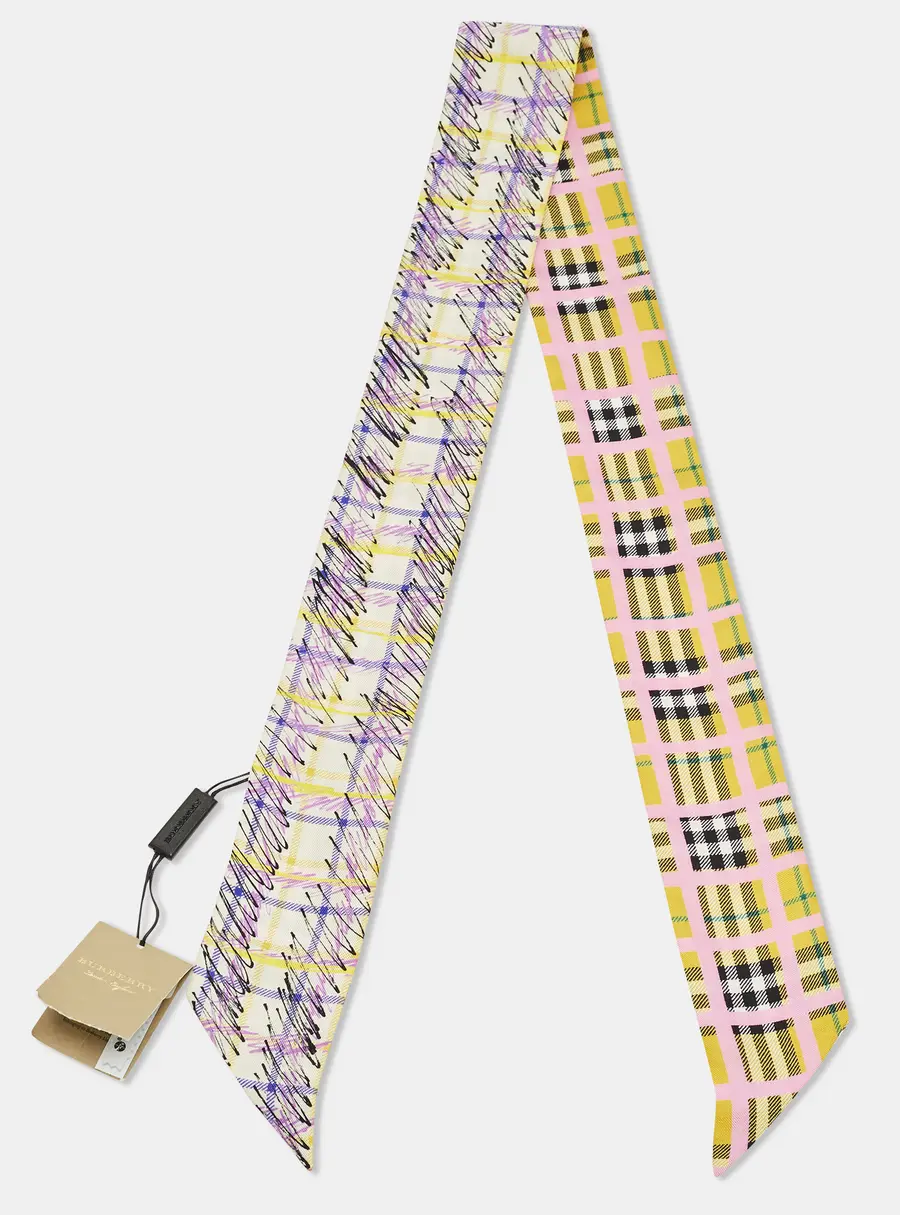 Burberry Yellow/Brown Checked Silk Bandeu Scarf