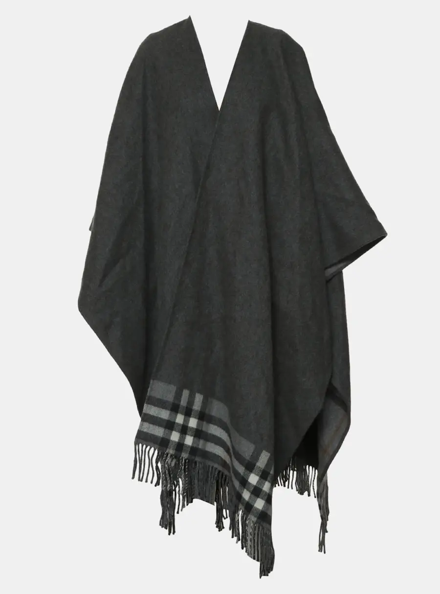 Burberry Cashmere, Wool Grey Checkered Cape