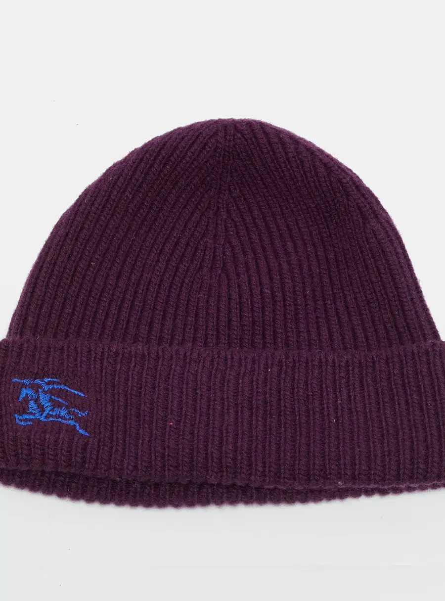 Burberry Purple EKD Embroidered Cashmere Rib Knit Beanie