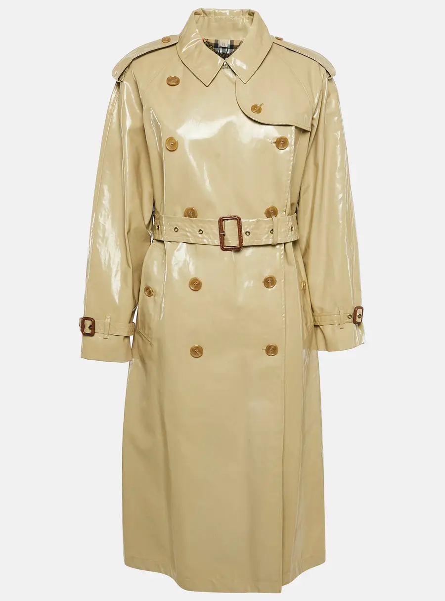 Burberry Honey Beige Coated Cotton Double Breasted Long Coat S