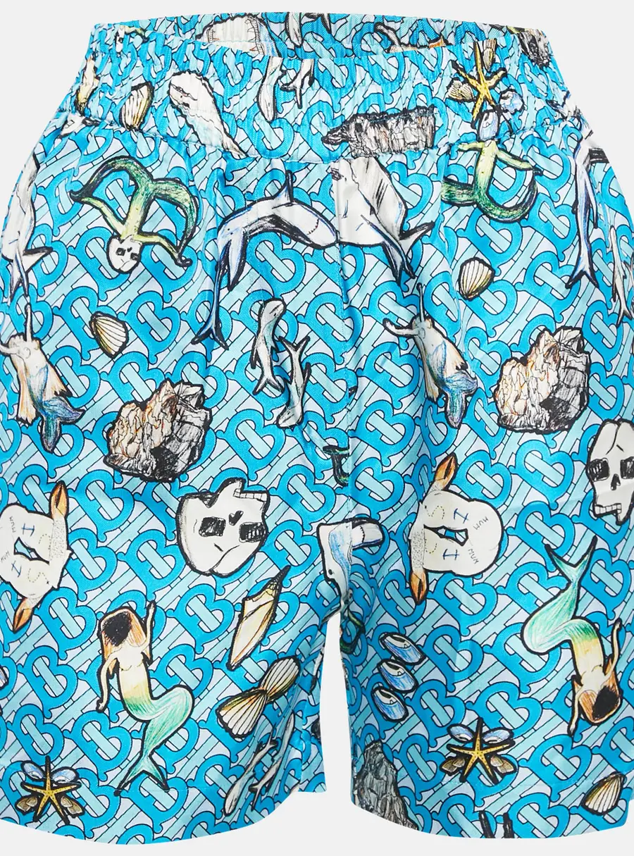 Burberry Blue Tawney Print Silk Shorts XXS