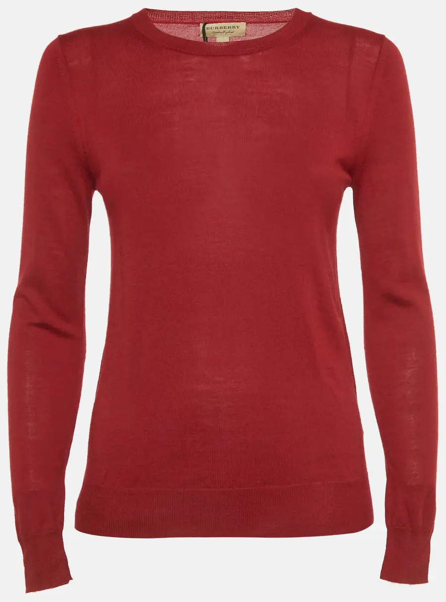 Burberry Red Merino Wool Knit Elbow Patch Sweater XS