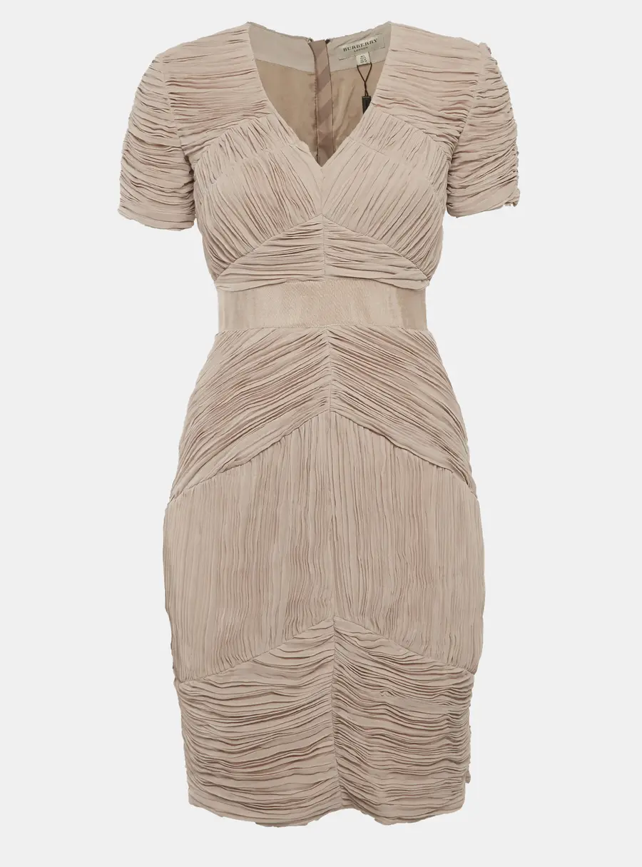Burberry Beige Plisse Mini Dress S