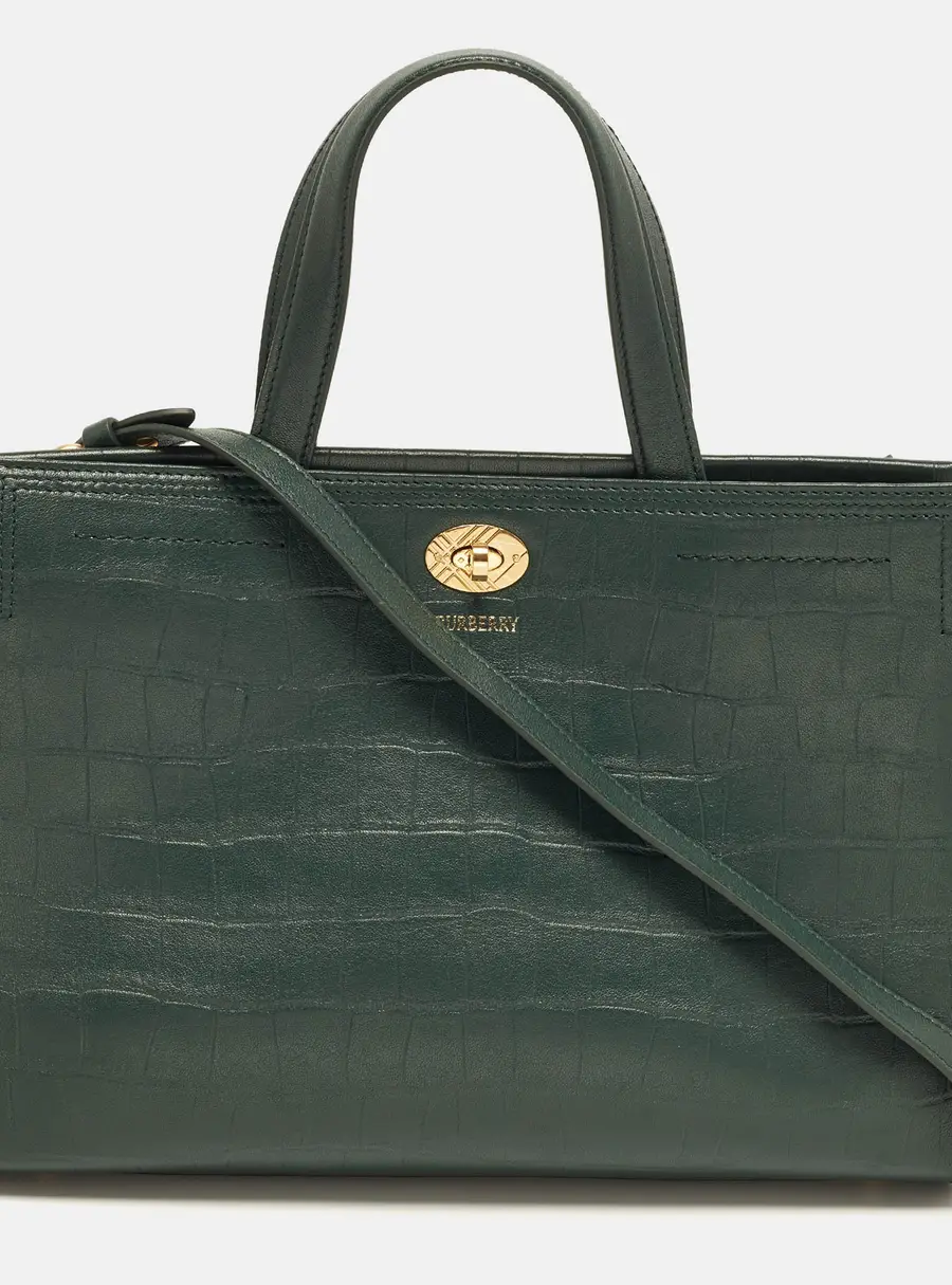 Burberry Cotswold Small Green Croc Embossed Leather Tote