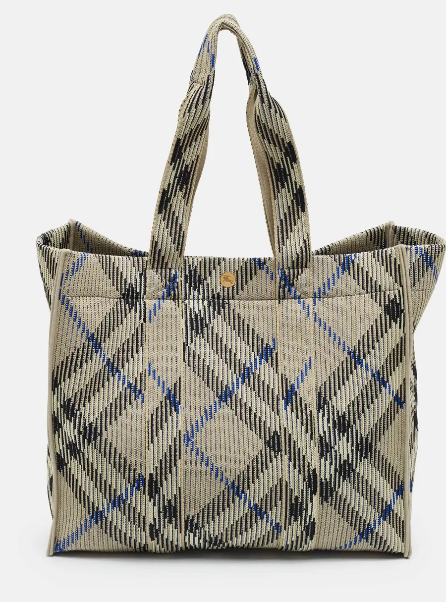 Burberry Medium Blue/Grey Check Knitted Shopper Tote