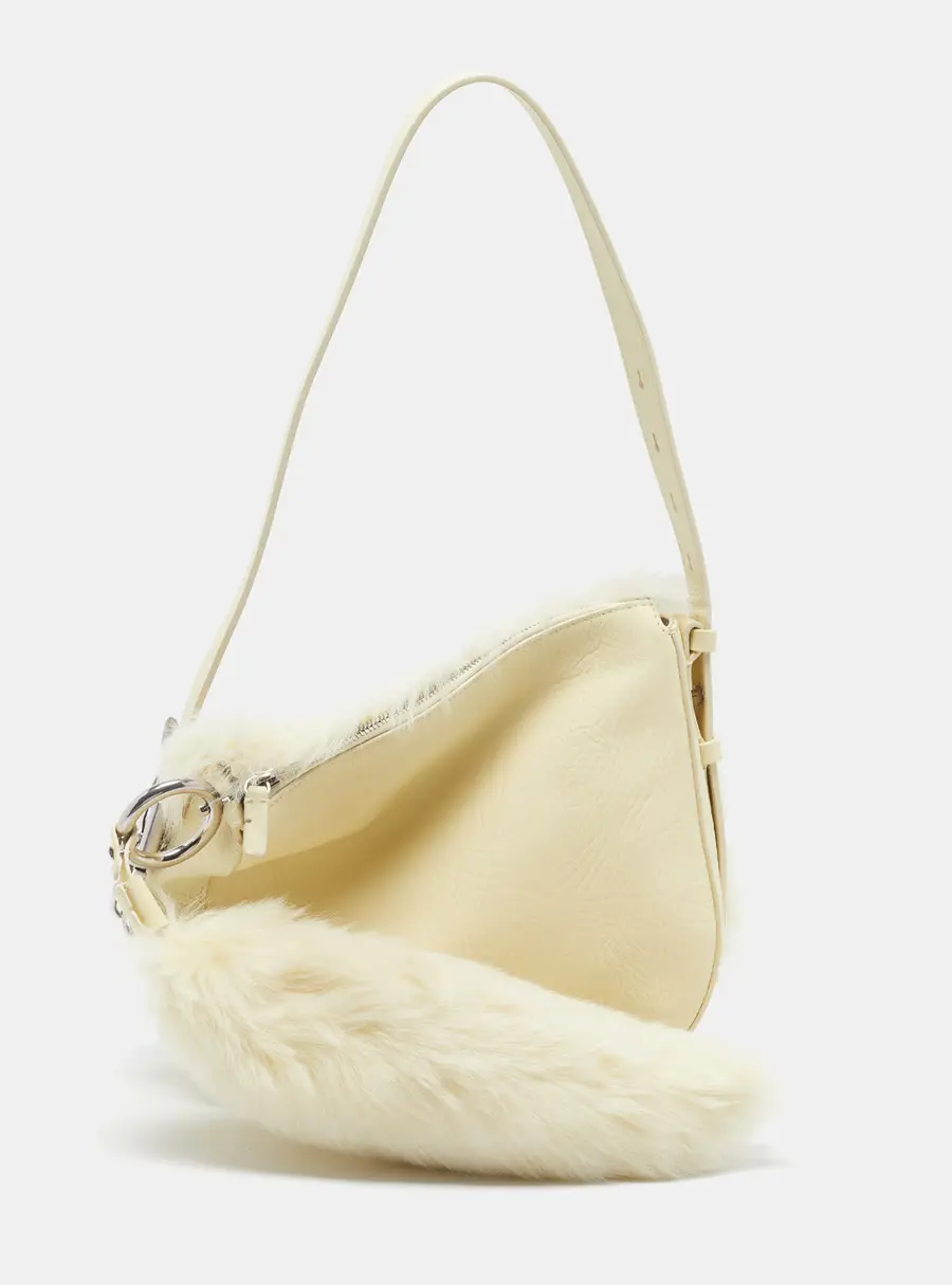Burberry Knight Small Sherbet Fur Shearling and Leather Shoulder Bag