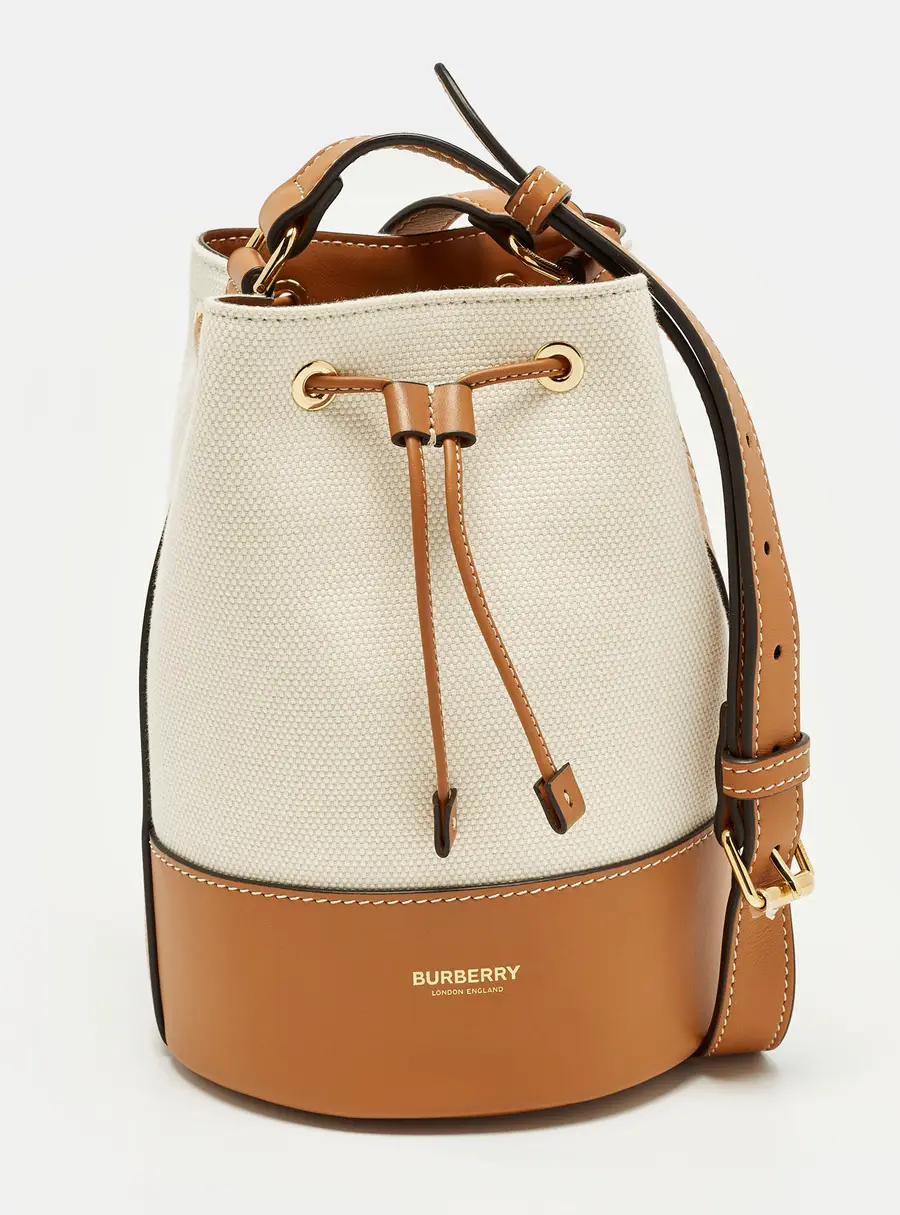 Burberry Beige/Tan Canvas and Leather Bucket Bag