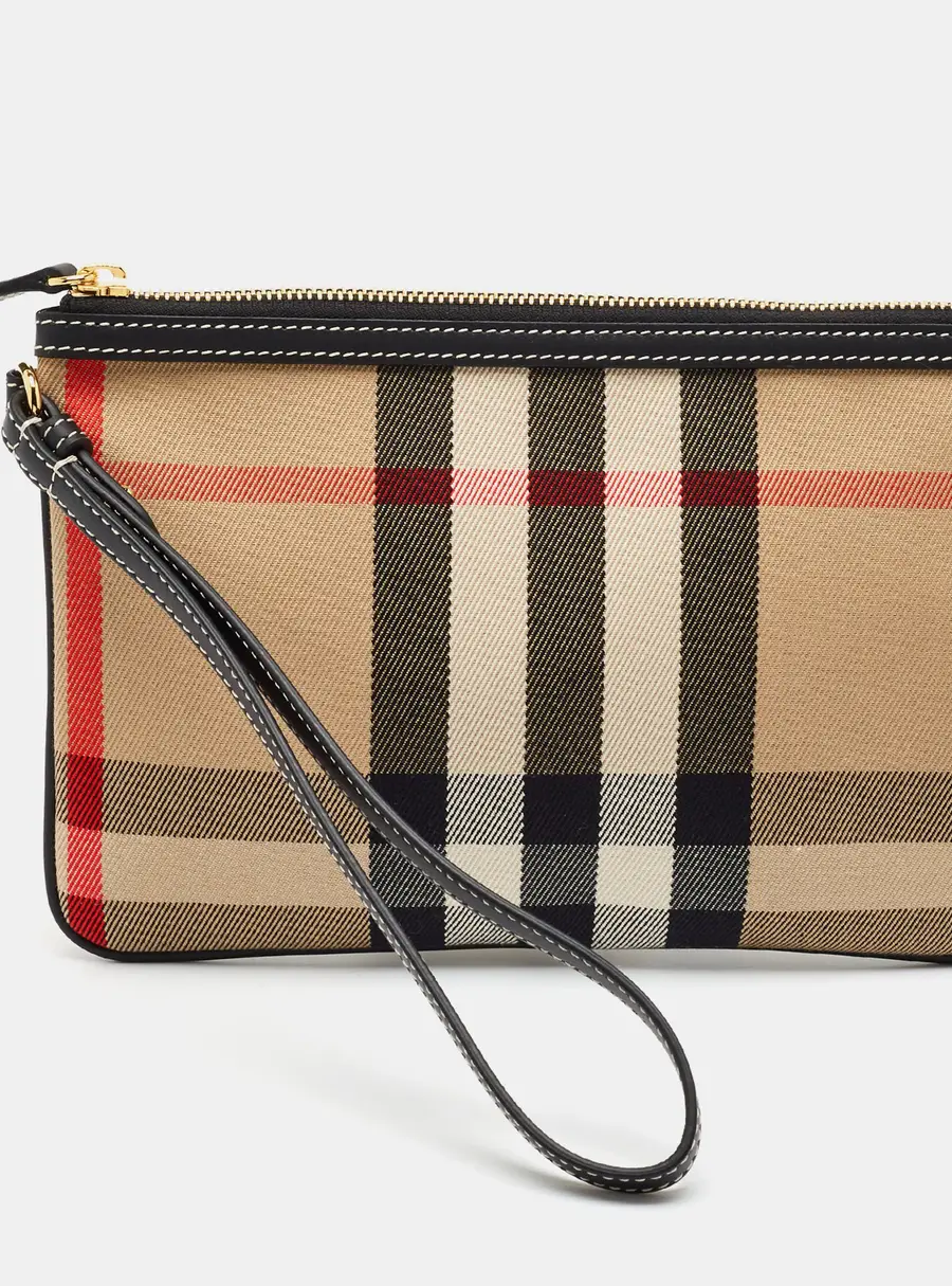 Burberry Beige Vintage Check Canvas Wristlet Clutch