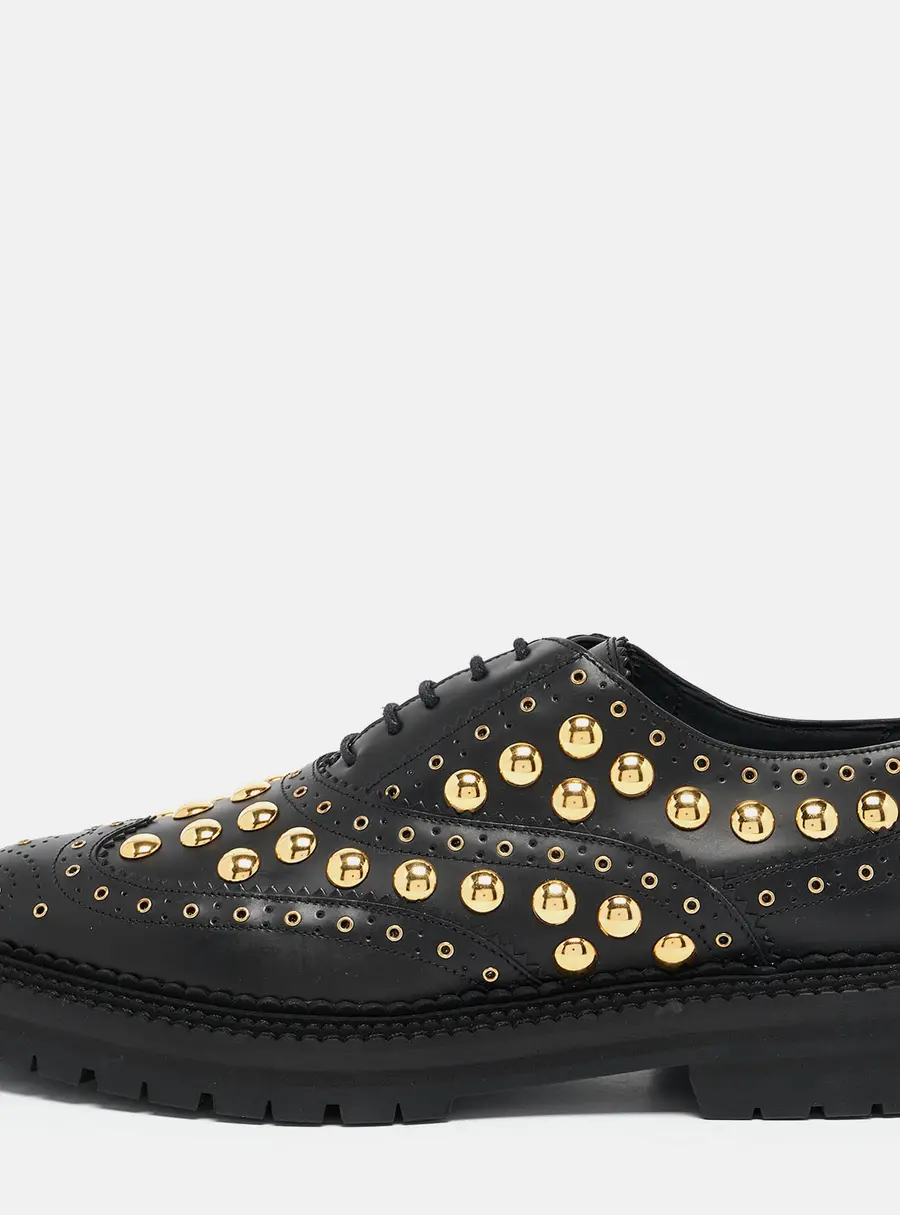 Burberry Black Leather Studded Deardown Oxfords Size 39