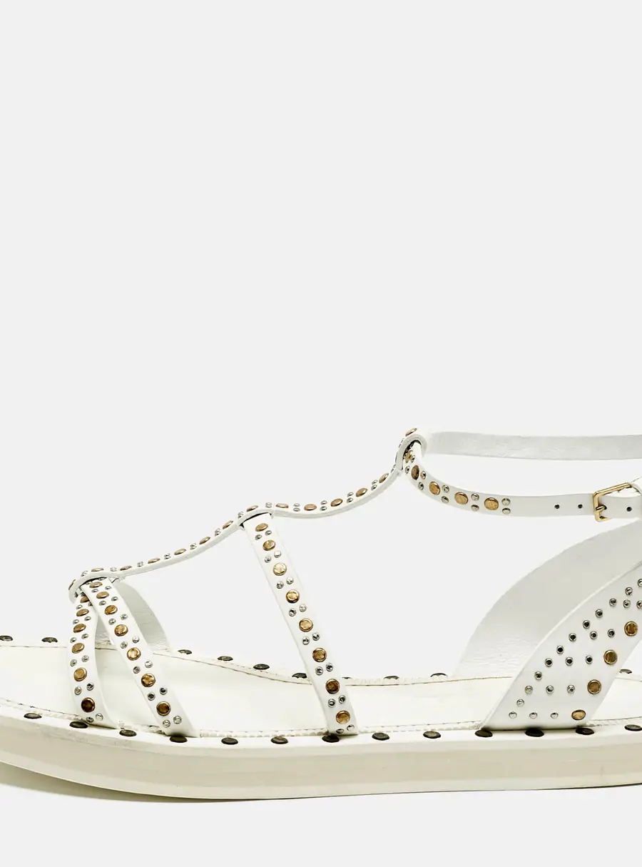 Burberry White Leather Studded Hansel Flat Sandals Size 39.5