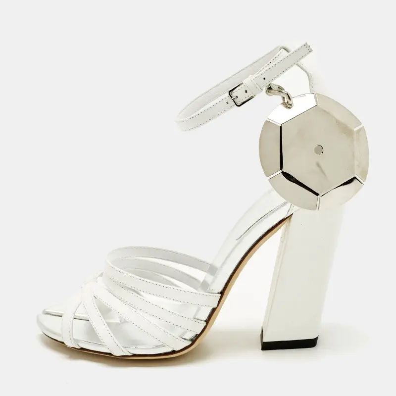 Burberry Hove Size 38 White Leather Split Toe Ankle Strap Sandals