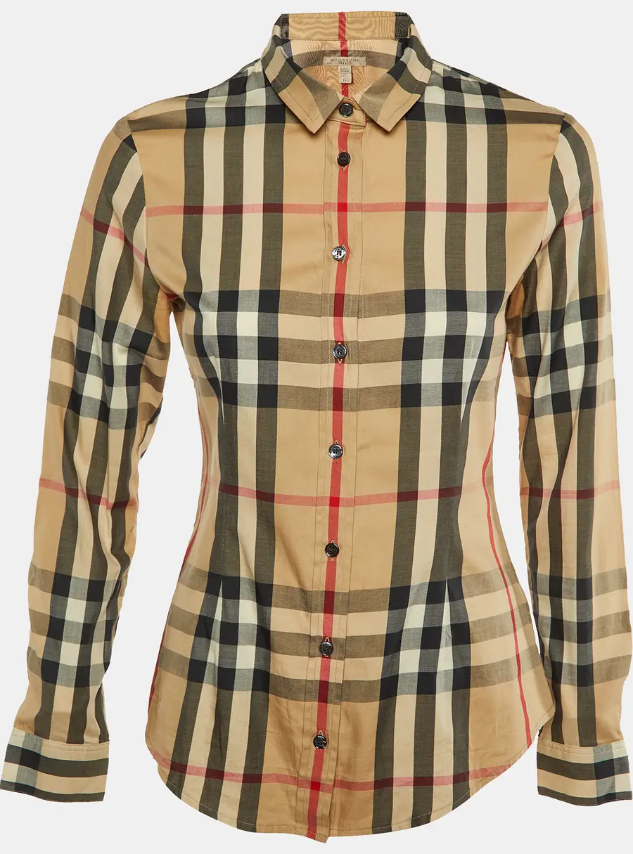 Burberry Brit Beige Nova Check Cotton Button Front Shirt XS