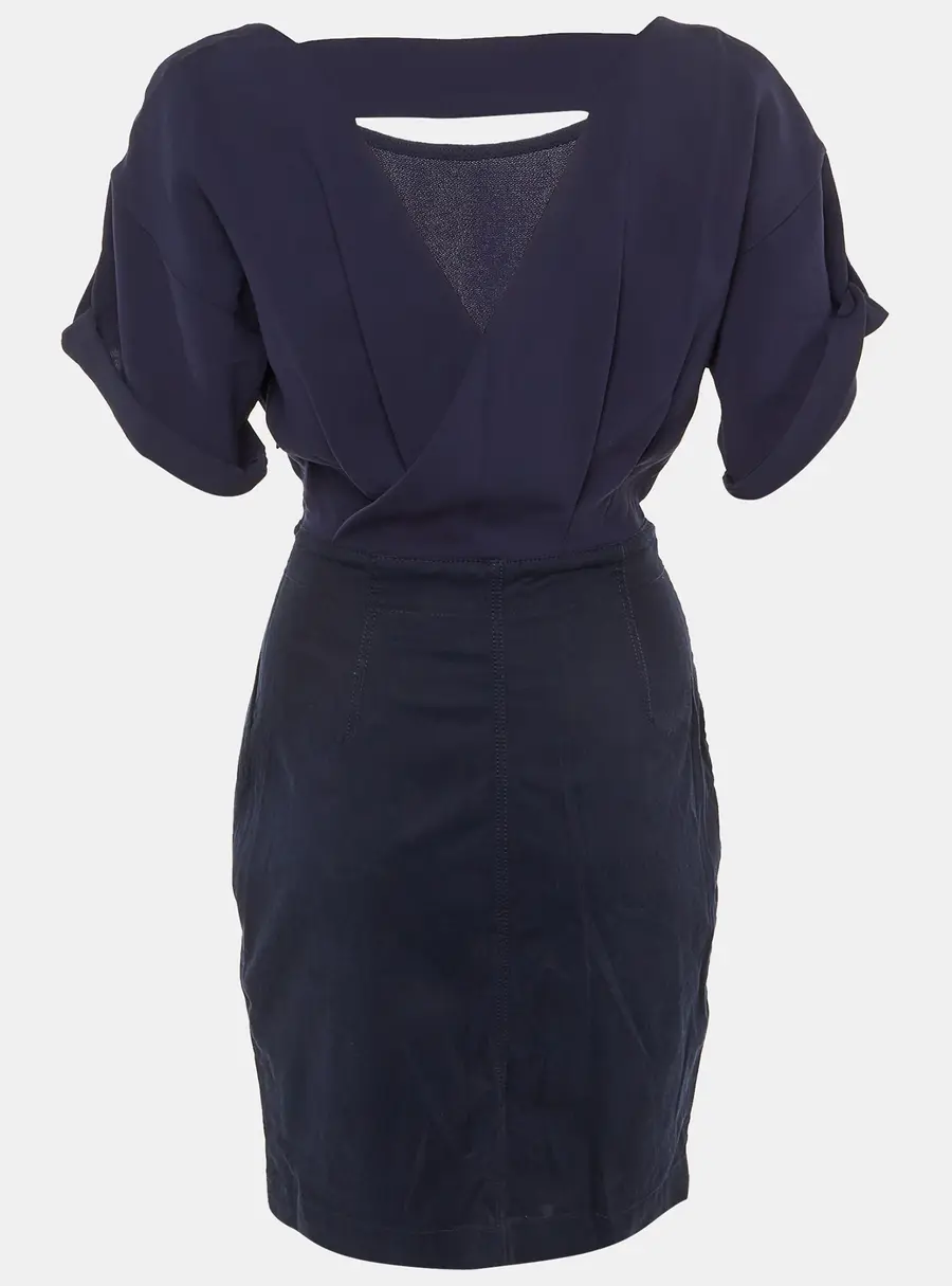 Burberry Brit Navy Blue Crepe & Cotton Knee Length Dress S