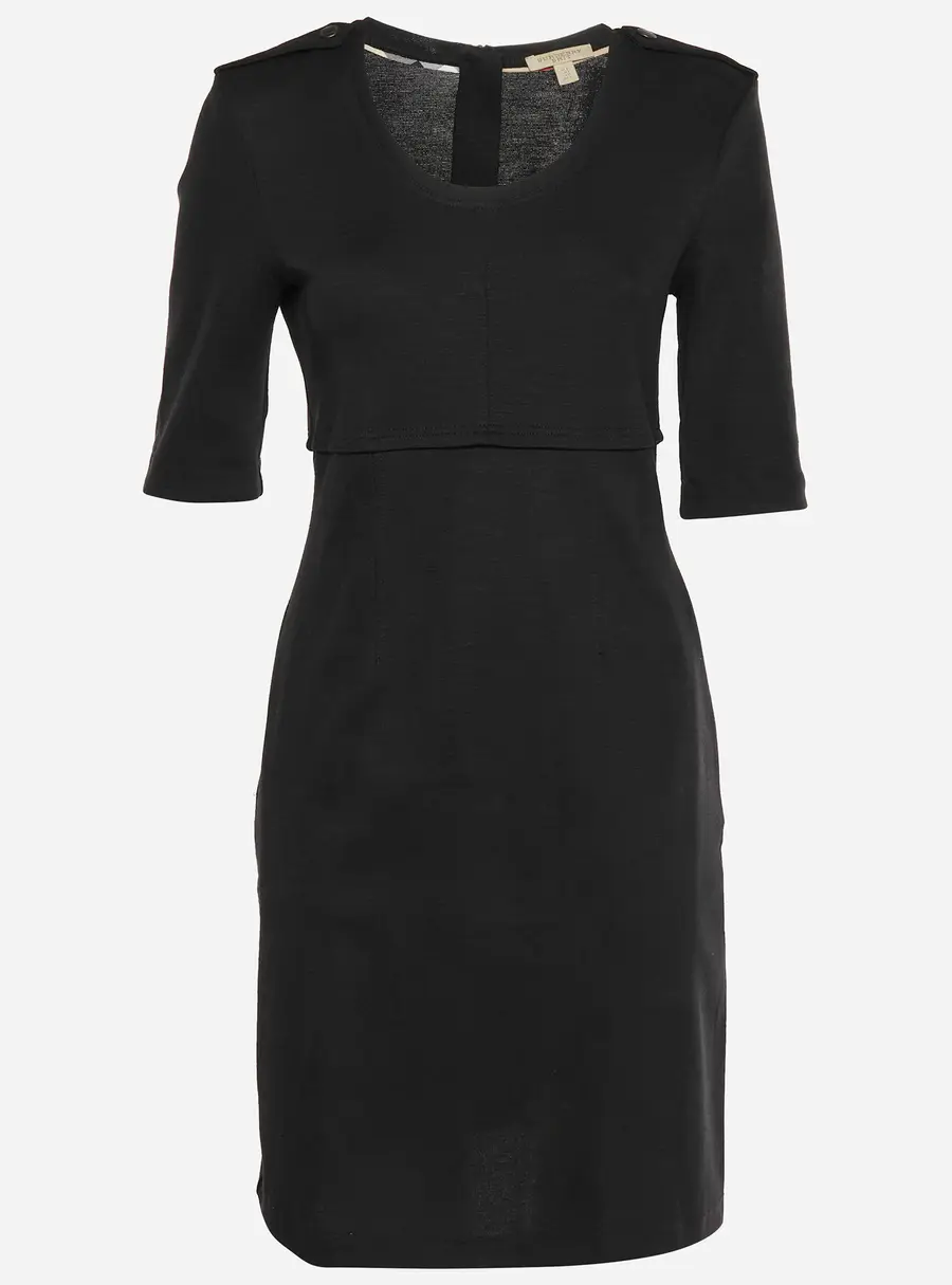 Burberry Brit Black Wool Jersey Nova Checks Trim Mini Dress S