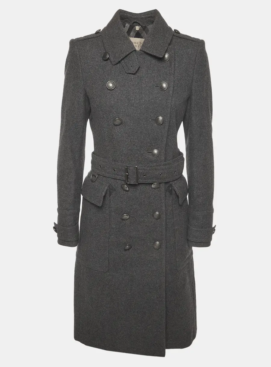 Burberry Brit Grey Wool Belted Trench Coat S