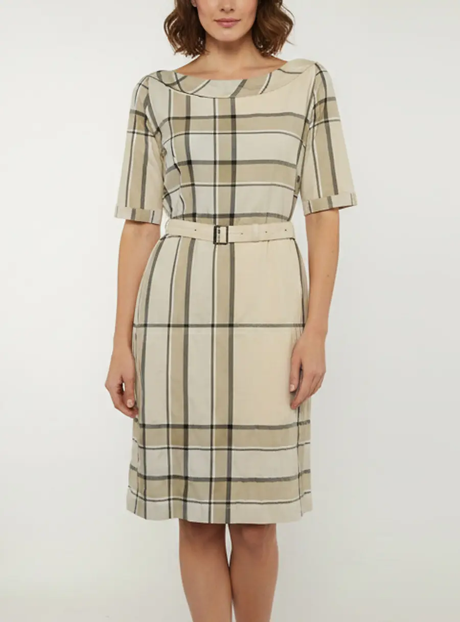 Burberry Brit Beige Checkered Pattern Cotton Mischa Dress M