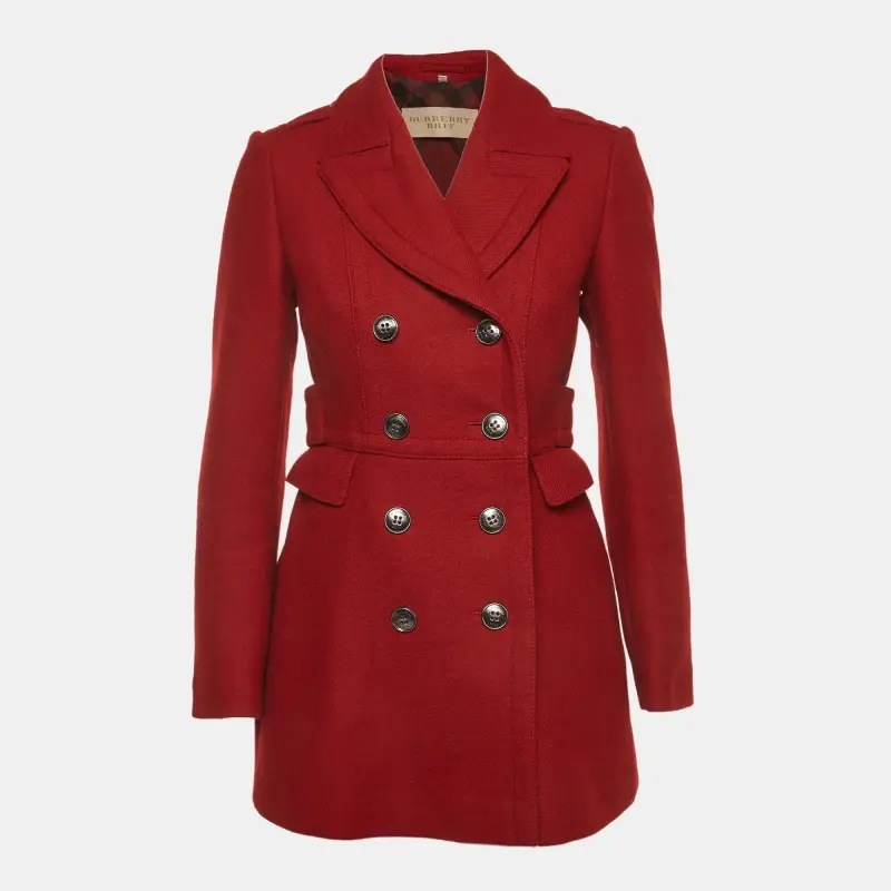 Burberry Brit Red Wool Blend Double Breasted Coat S