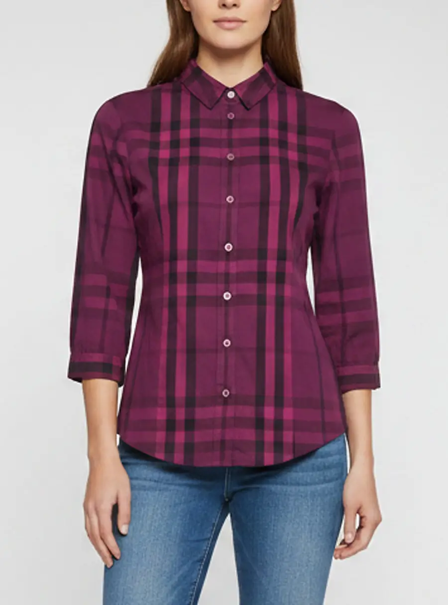 Burberry Brit Magenta Checkered Stretch Cotton Button Up Shirt S