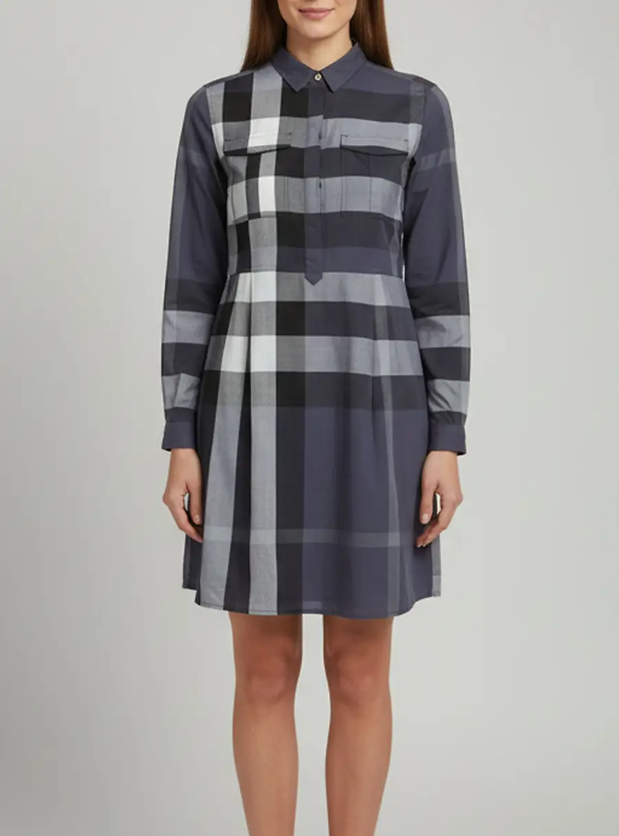 Burberry Brit Blue Checkered Cotton Peggie Shirt Dress XS
