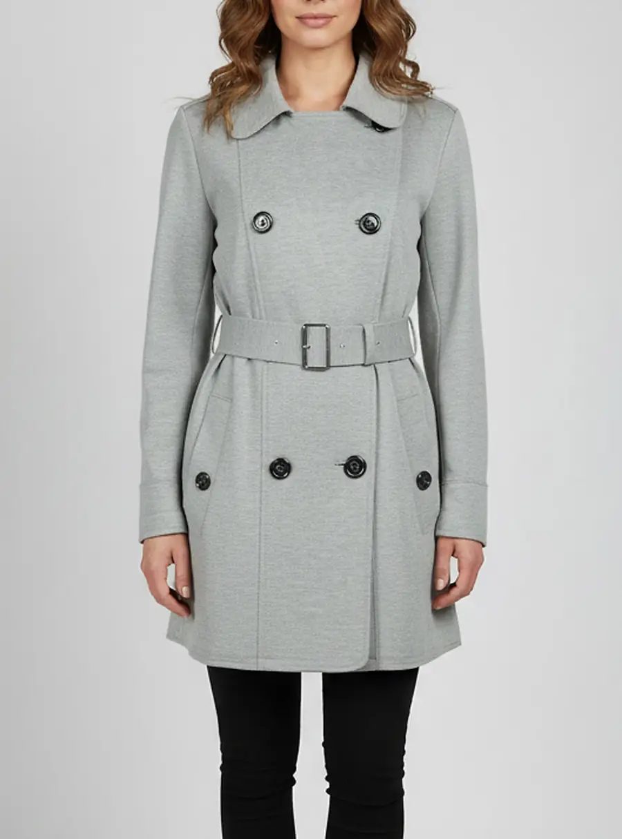 Burberry Brit Grey Jersey Double Breasted Trench Coat M