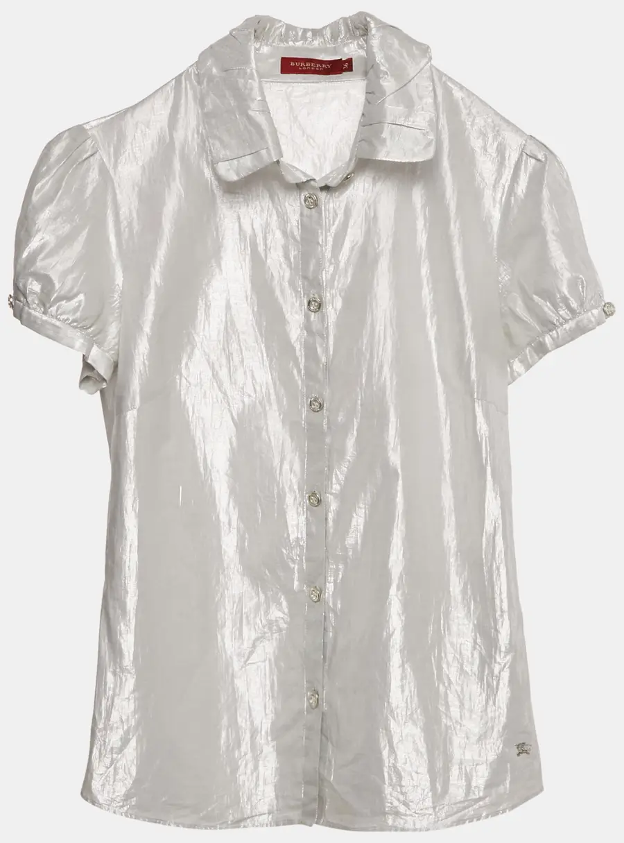 Burberry London Silver Lam&eacute; Button Front Shirt XS