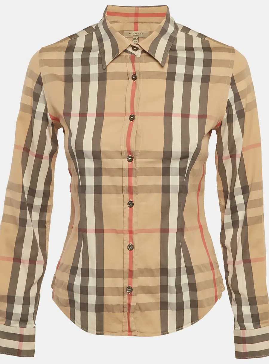 Burberry Beige Nova Check Stretch Cotton Shirt XS