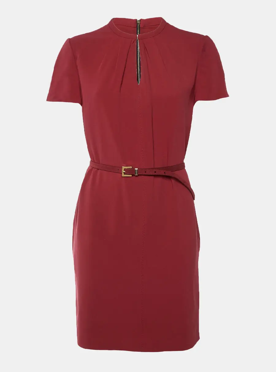 Burberry Red Crepe Belted Shift Dress M