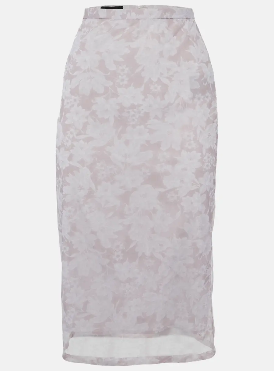 Burberry Prorsum Pink Floral Print Mesh Knee Length Skirt M