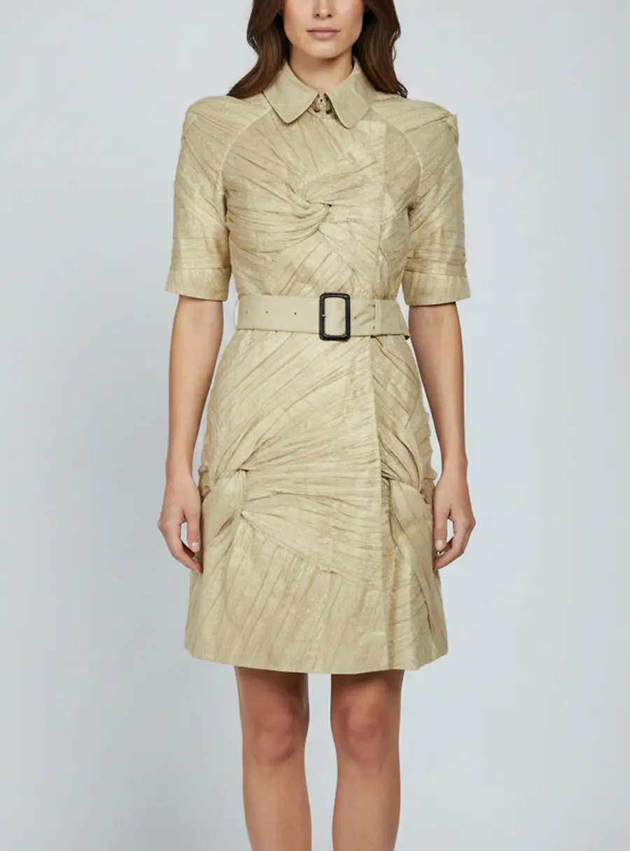 Burberry Prorsum Gold Knot and Draped Detail Mesh Mini Coat Dress S