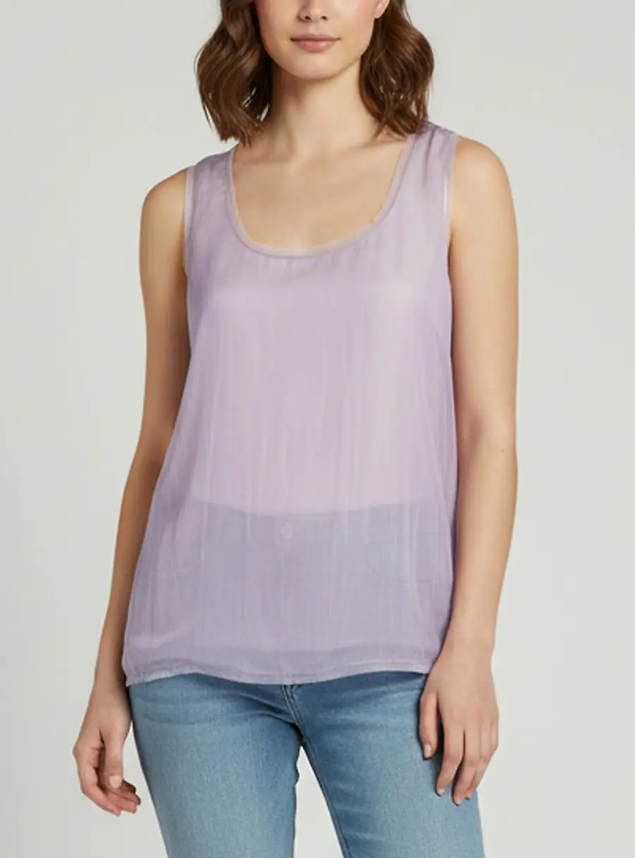 Burberry Prorsum Purple Semi Sheer Tulle Overlay Silk Tank Top S