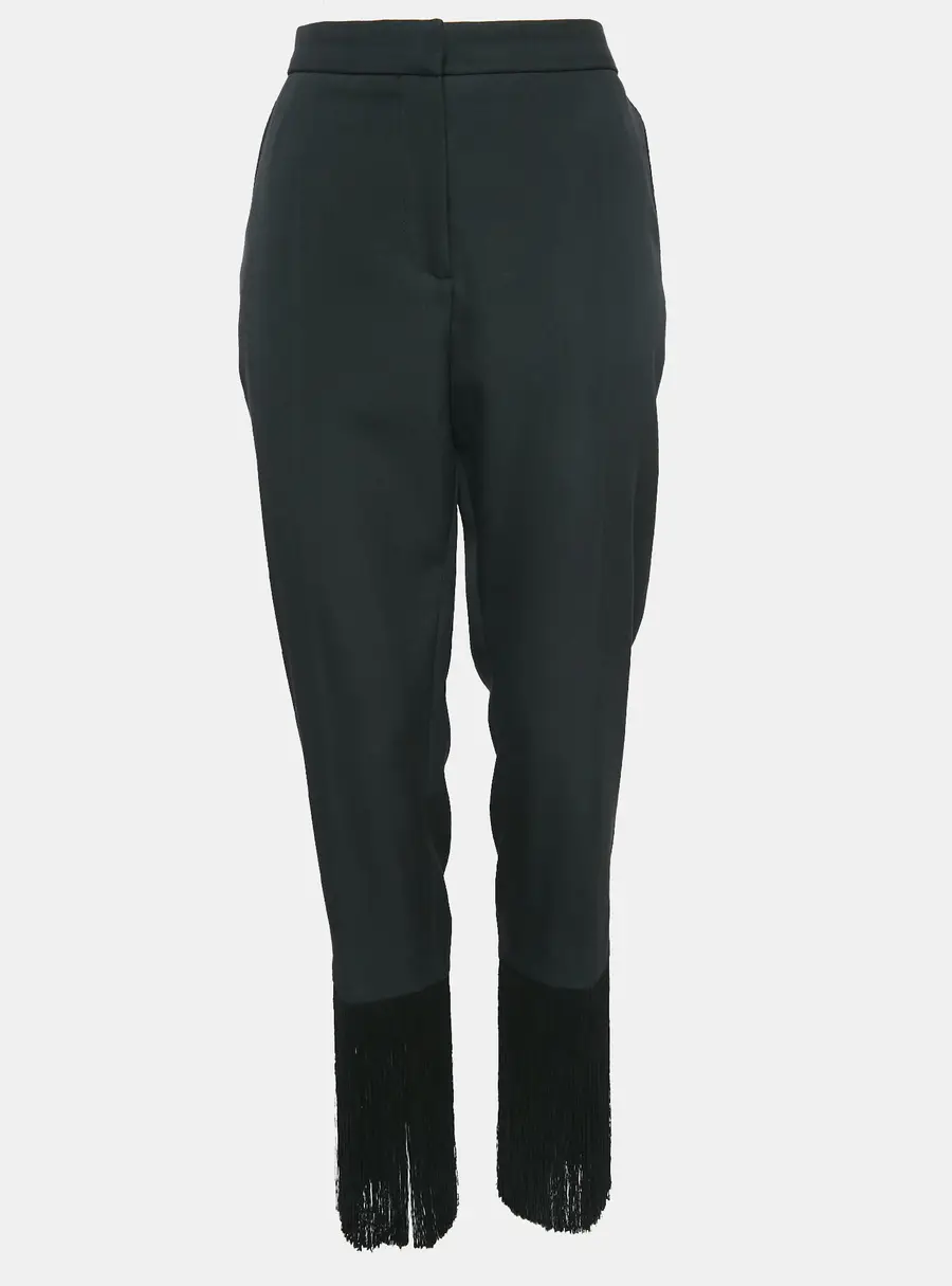 Burberry Black Virgin Wool Fringed Slim Leg Pants M