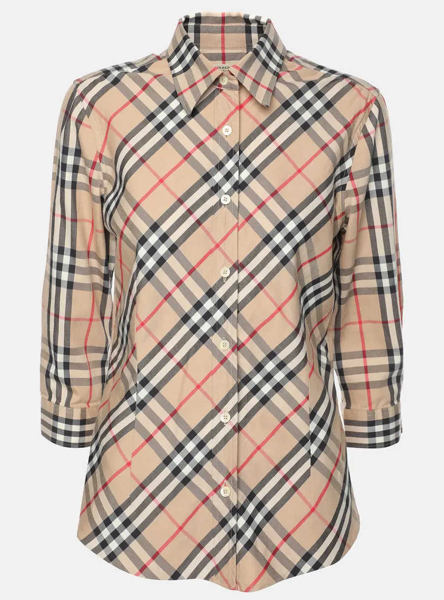 Burberry Beige House Check Cotton Blend Long Sleeve Shirt S