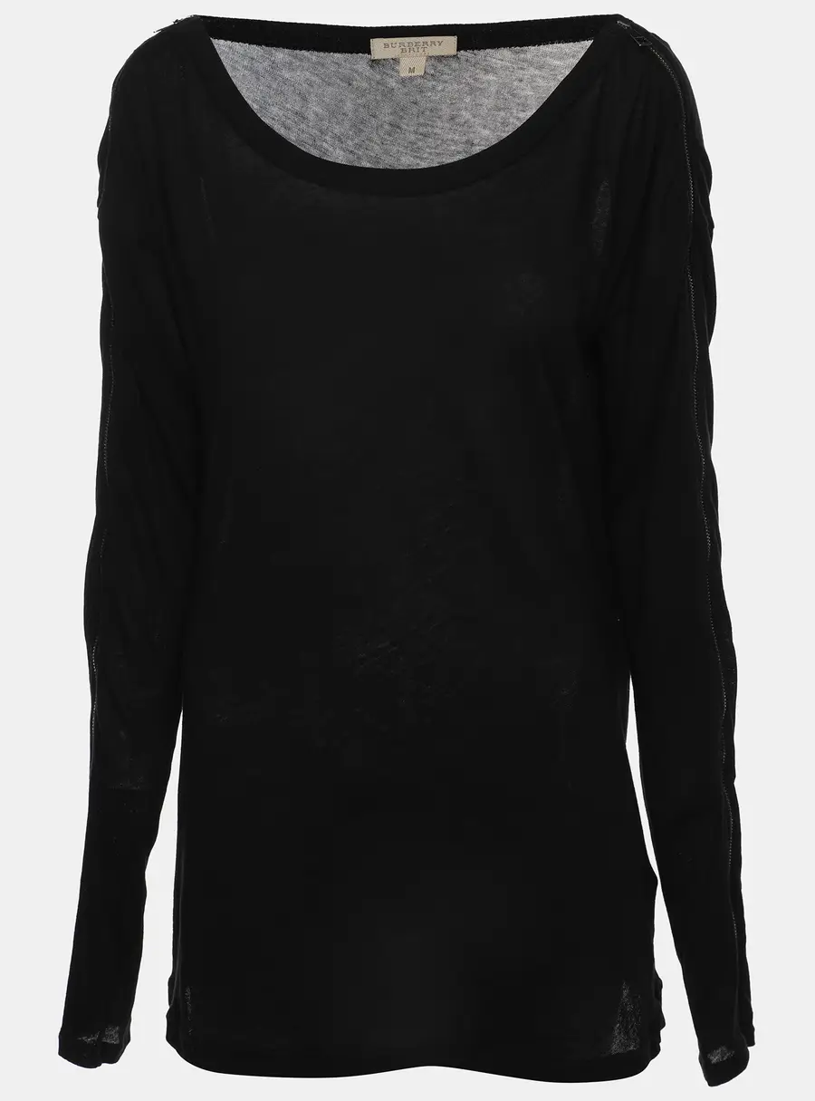 Burberry Black Cotton Long Sleeve Top M