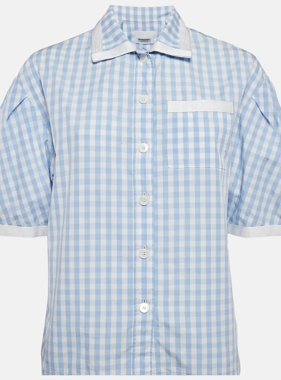 Burberry Blue/White Gingham Cotton Button Front Blouse XXS