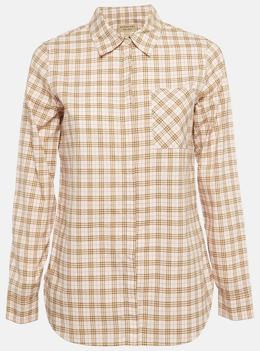 Burberry Pink Checked Cotton Button Front Shirt S