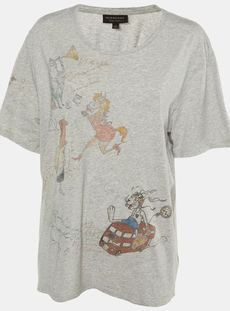 Burberry Grey Printed Cotton Knit T-Shirt XXL