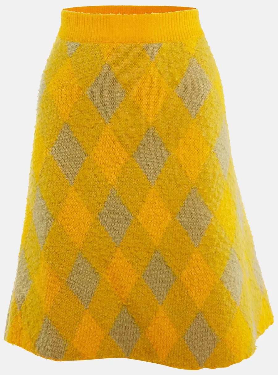 Burberry Yellow Wool Check Plaid Midi Skirt M